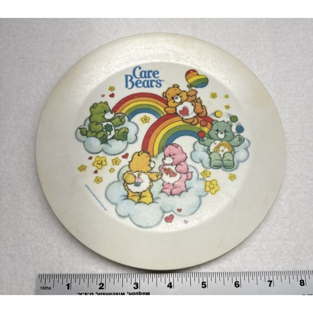 American Greetings Care Bears Melamine Plate Rainbow Clouds Children's Dish Vint